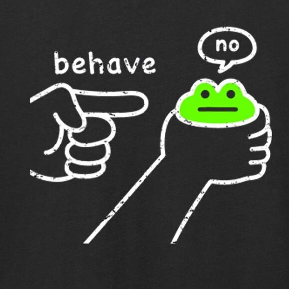 Behave No Funny Dishonest Frog Cartoon Graphic T-Shirt 173 - Picture 2 of 5